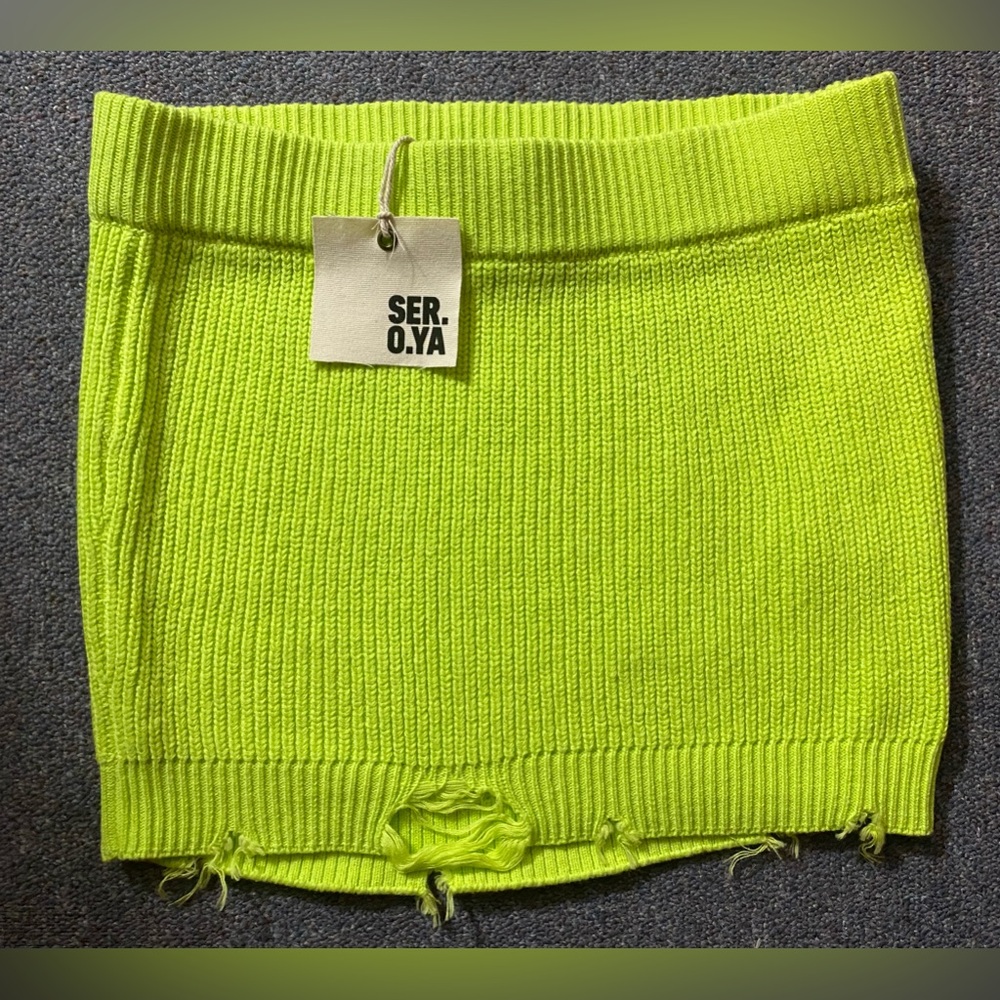 SER.O.YA Alora Bright Lime Distressed Cotton Mini Skirt
